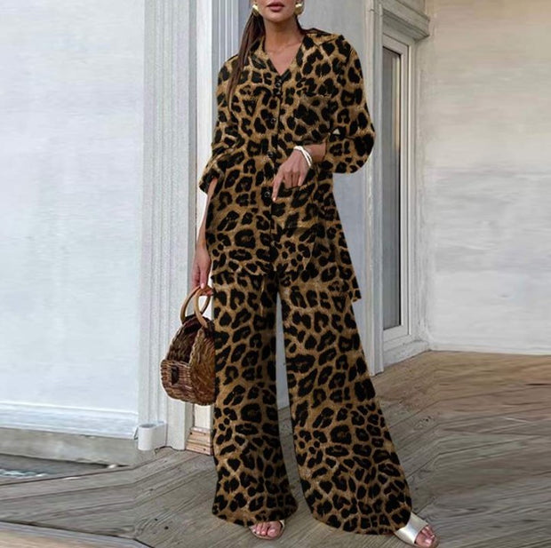 Women's Leopard Pants Casual Loose Suit