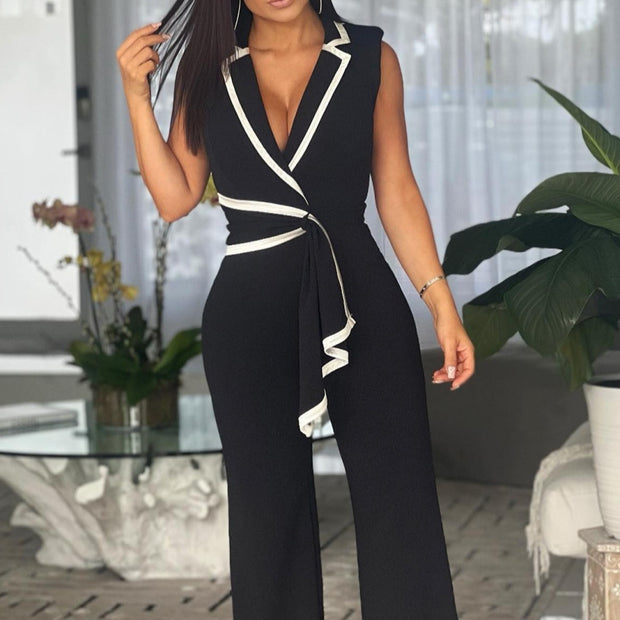 Women's Elegant Fashionable V-neck Sleeveless Jumpsuit