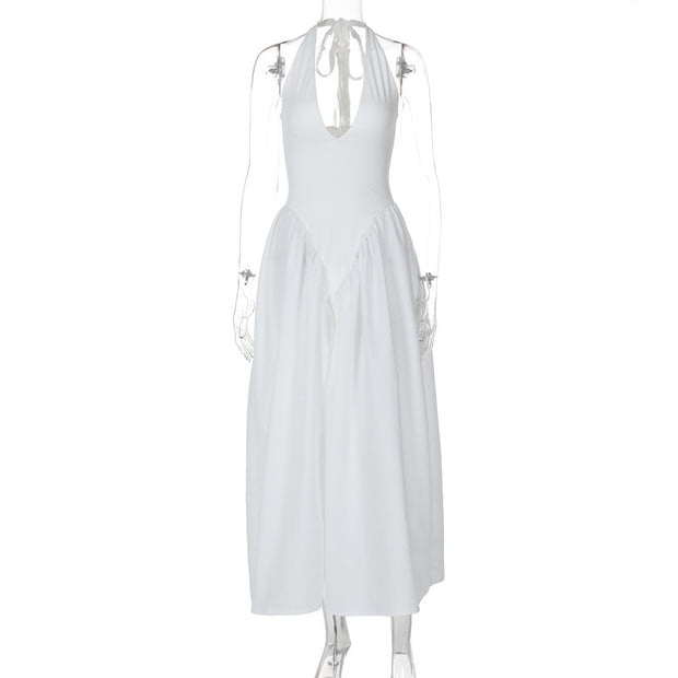 Halter Elegant Large Swing Skirt Dress Women's Clothing