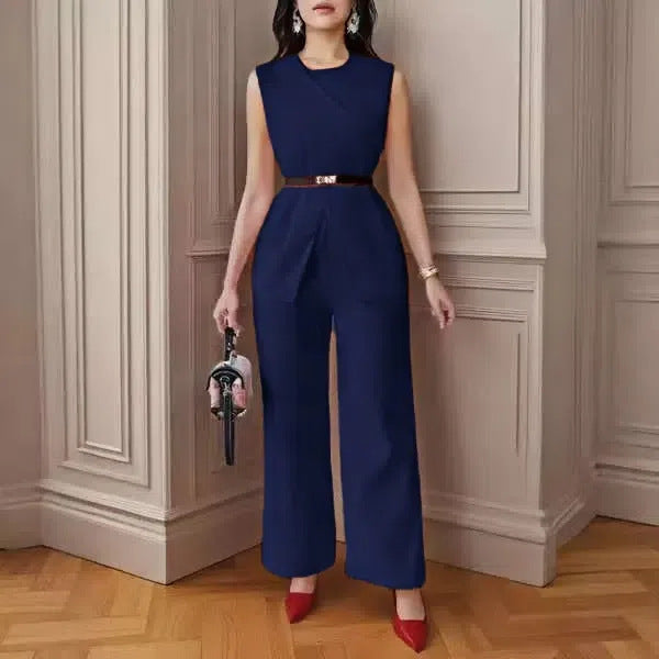 Women's Sleeveless Two-piece Pants Suit w/Belt