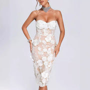 Elegant Lace Three-Dimensional Flower Bomb Dress