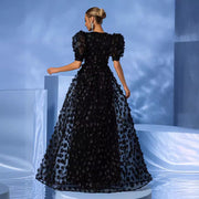 Women's Puff Short Sleeve Three-dimensional Flower Mesh Dress
