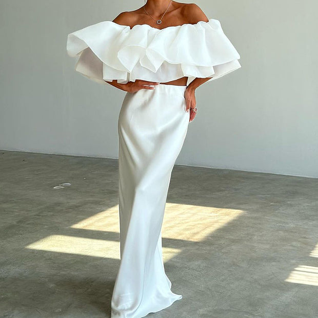 Elegant Off-Shoulder 2-Piece Women Skirt Set