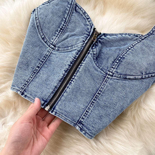 Short Camisole High Waist Denim Skirt