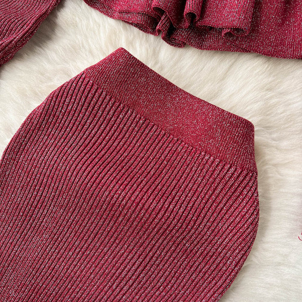 Women's Shimmer Sweater Skirt Two-Piece Set