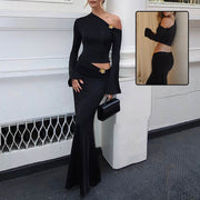 Long Sleeved Top & High Waisted Long Skirt Women