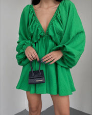 V-neck Lantern Sleeve Dress