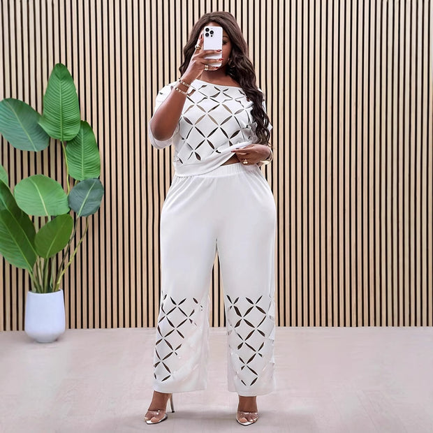 Women's Elegant Casual Asymmetric White Pants Set