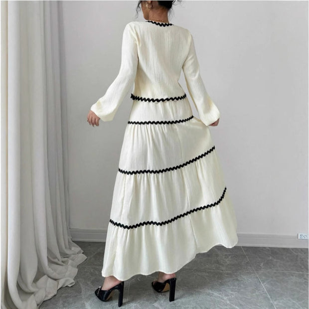 Women's Lace Layered Pleated Lantern Sleeve Bow Shirt And Skirt Suit
