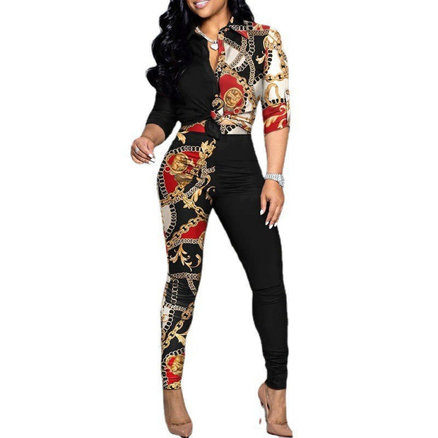Women's Color Clash Two-Piece Pants Set