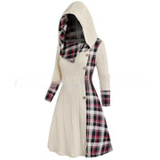 European And American Knitted Hooded Dress Plaid Printed