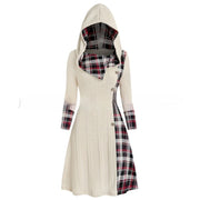 European And American Knitted Hooded Dress Plaid Printed