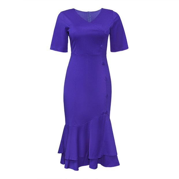 V-neck ruffle skirt dress