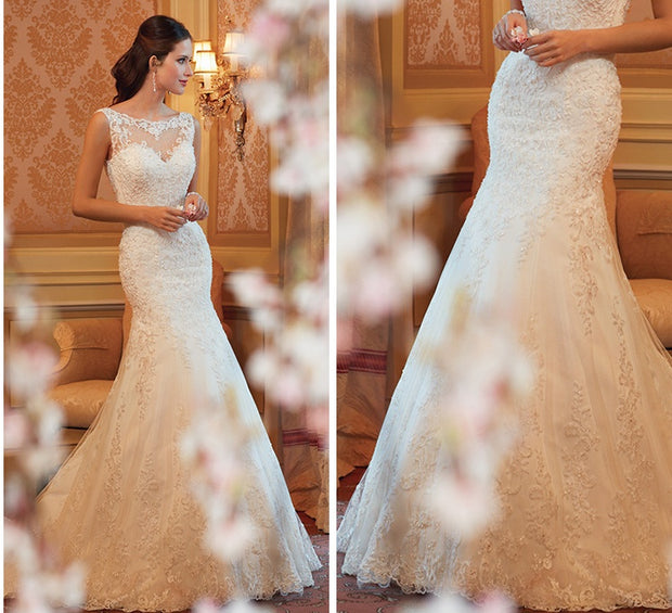 Fishtail Sleeveless Lace Wedding Dress