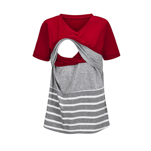 V-neck breastfeeding short-sleeved t-shirt