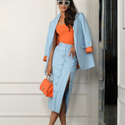 Sexy Women's Orange Striped Dress Set