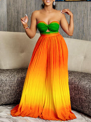 Summer Sexy Tube Top Backless Fashion Gradient Color Wide Leg Jumpsuit