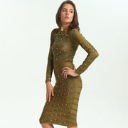 Long-sleeved hot gold dresses