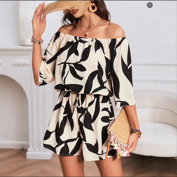 Off-Shoulder Elastic Waist Jumpsuit Fashion Women's Wear