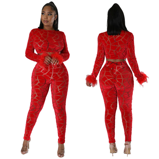 Women's Sexy Fur Flocking Set