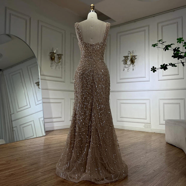 Nude Elegant Sling Light Luxury High-End Pearl Beaded Dress