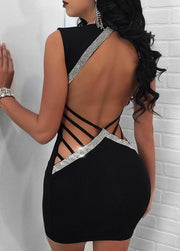 Sexy Slim V-neck Bodycon Party Sleeveless Hollow Out Backless Dress