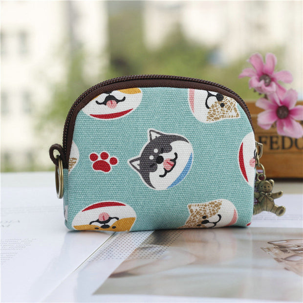 Retro Mini Bag Women Coin Purses Kawaii Short Wallet Girls Cat Small Canvas Purse Card Bags Womens Hand Purses for Ladies Kids