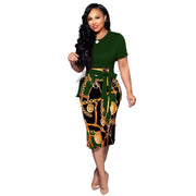 Fashion Printed Zipper Short Sleeve Tight Dress