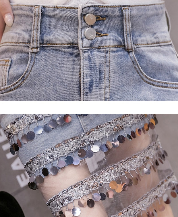 Thin And Fashionable Sequined Mesh Stitching Spring New Slim Bag Hip Skirt