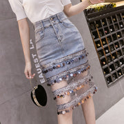 Thin And Fashionable Sequined Mesh Stitching Spring New Slim Bag Hip Skirt