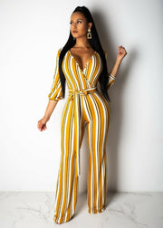 Women's Fashionable Striped Printed Wide-Leg Jumpsuit