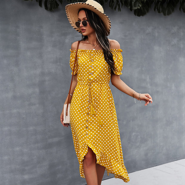 Ladies' Large One-shoulder Polka Dot Dress