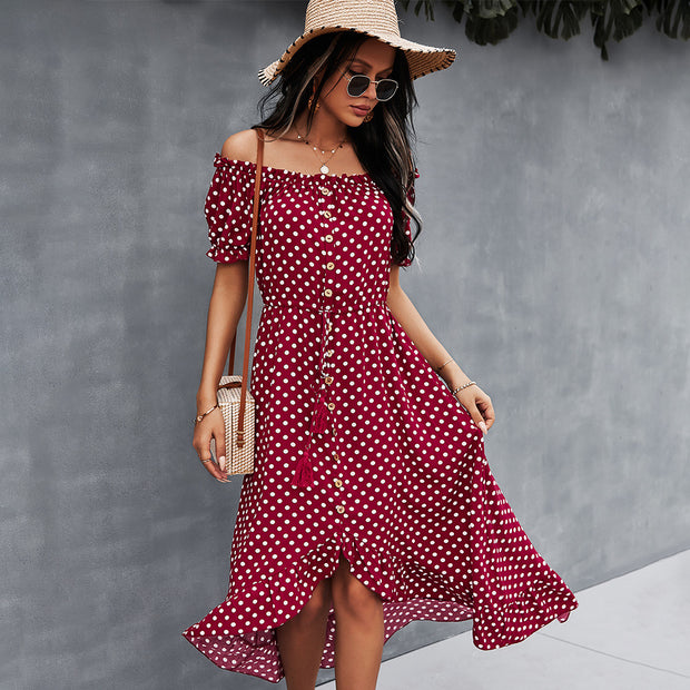 Ladies' Large One-shoulder Polka Dot Dress