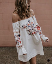 Basic Swing Floral Flower Print Off Shoulder Dress