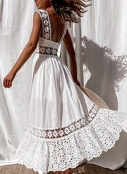 Lace Sleeveless Stitching Large-length Dress