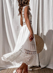 Lace Sleeveless Stitching Large-length Dress