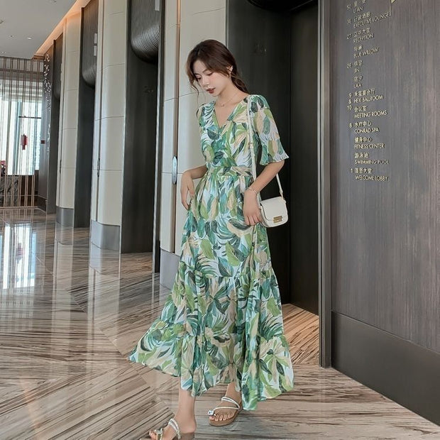 Summer Dress Women New Chiffon Short Sleeved Floral Dress