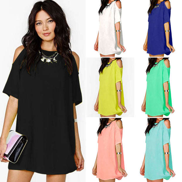 Off-the-shoulder Short-sleeved Chiffon Dress