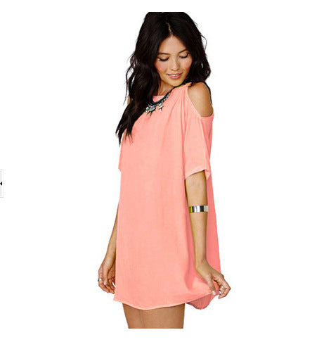 Off-the-shoulder Short-sleeved Chiffon Dress