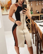 Sexy Contrasting Color Midi Dress
