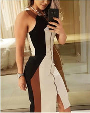 Sexy Contrasting Color Midi Dress