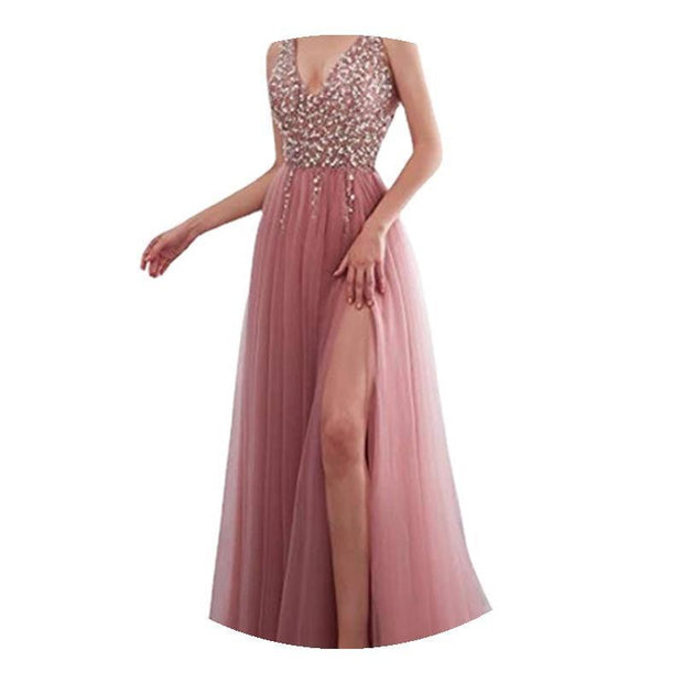 Deep V Cut Sequins Wedding/Bridesmaid Women's Chiffon Dress