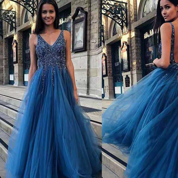 Deep V Cut Sequins Wedding/Bridesmaid Women's Chiffon Dress