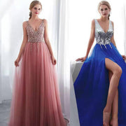 Deep V Cut Sequins Wedding/Bridesmaid Women's Chiffon Dress
