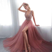 Deep V Cut Sequins Wedding/Bridesmaid Women's Chiffon Dress