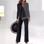 Women's Fashionable Casual Contrasting Loose Pants Set