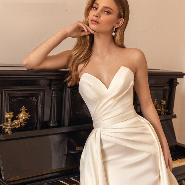 Sexy Satin Backless High Waist Slimming Trailing Two-Way Detachable Evening/Wedding Dress
