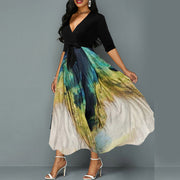 Women's Summer Chiffon Contrast Peacock Print Dress