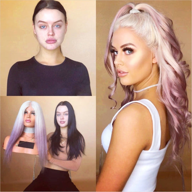 Gradient lilac long straight hair