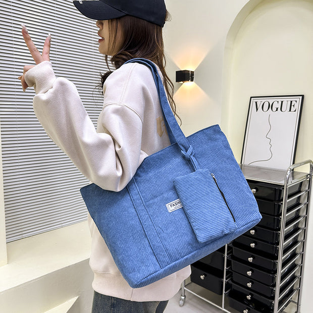 Large-capacity Corduroy Shoulder Bag With Small Woman Purses Composite Bag Solid Color Handbags For Women Winter And Spring